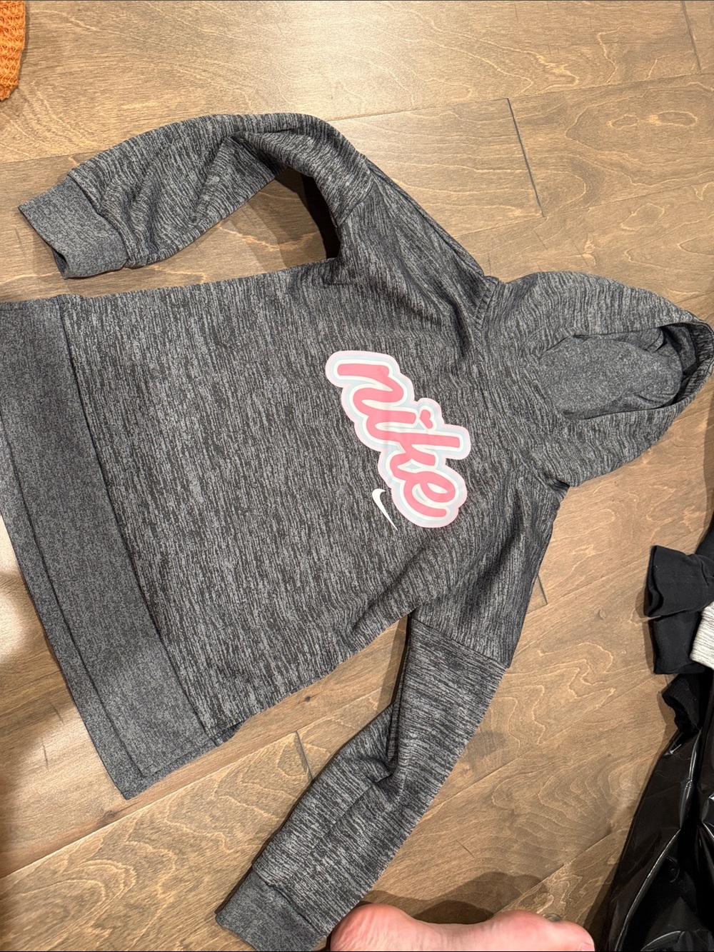 Nike Kids Charcoal Gray Hoodie with Pink Logo
